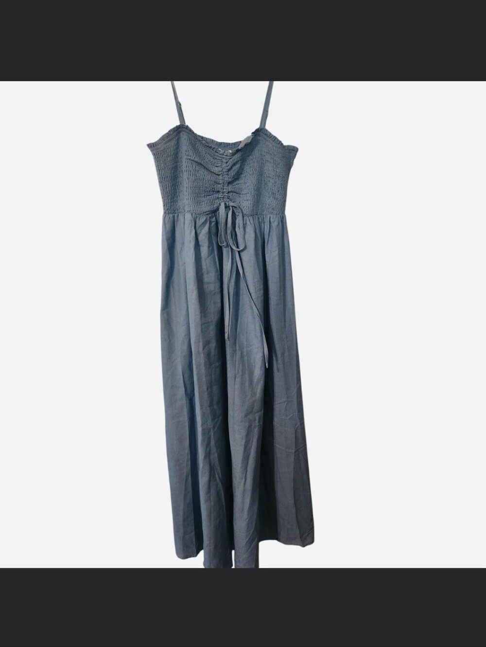 Andree By Unit Slate Blue Smocked Maxi Dress with Tie